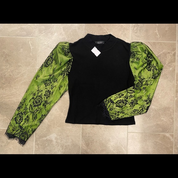 Akira puff sleeve lace mock neck top new - Picture 4 of 6
